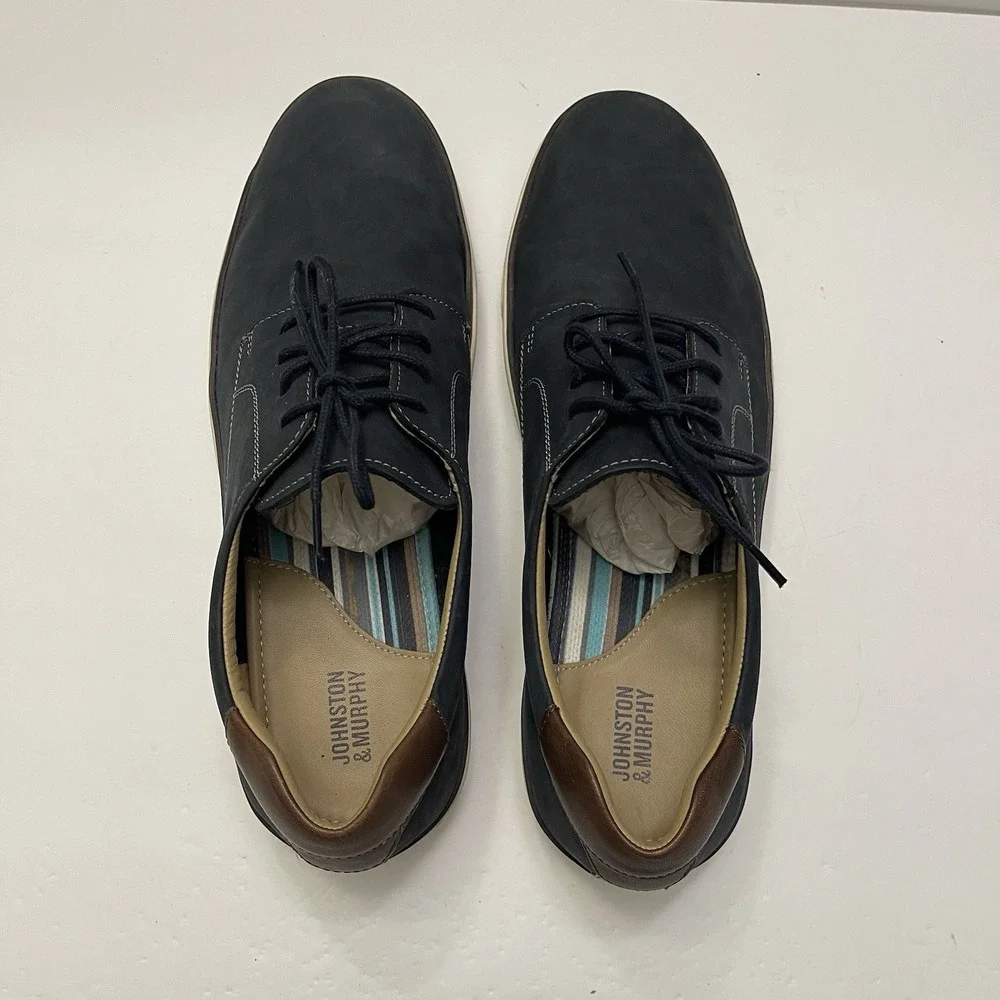 Johnston & Murphy McGuffey‎ Plain Toe Navy Oiled Full Grain Men's Shoe 10.5